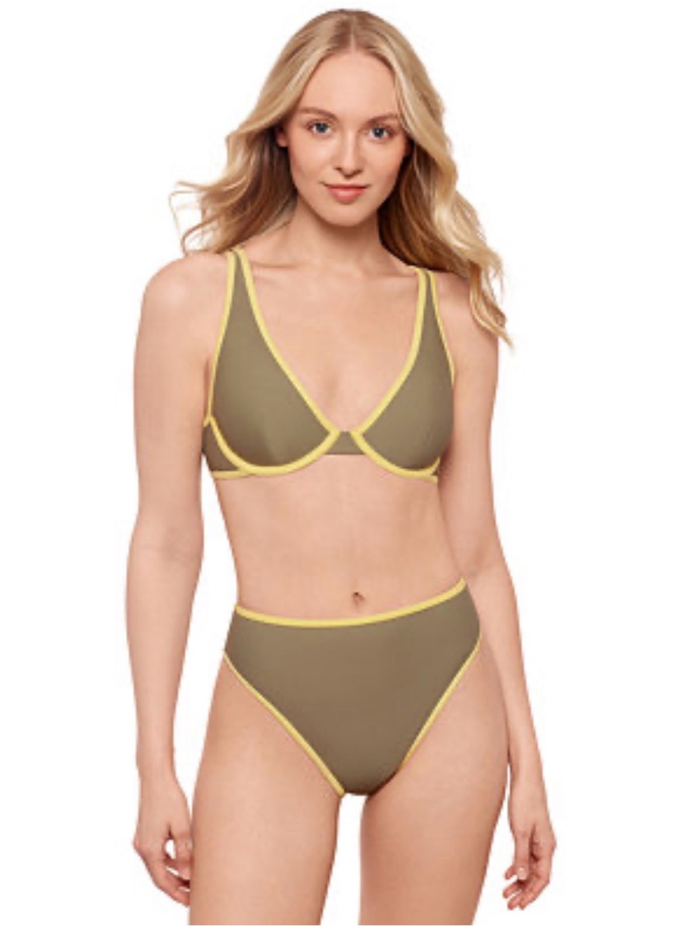 Salt + Cove Olive Bikini with Yellow Trim - Women Swim Sz Large NWT
